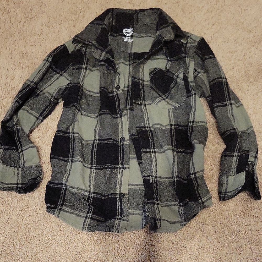 Wonder Nation Green and Black Plaid Button Down Shirt